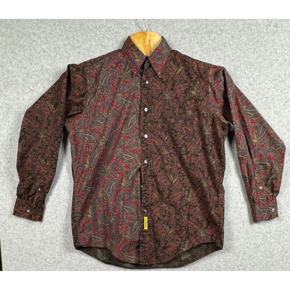 Vintage B.D. Baggies Button Down Shirt Mens Medium Burgundy Paisley USA Made
